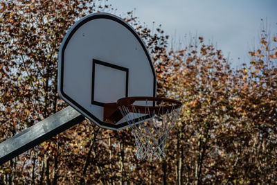 Low angle view of basketball hoop against sky