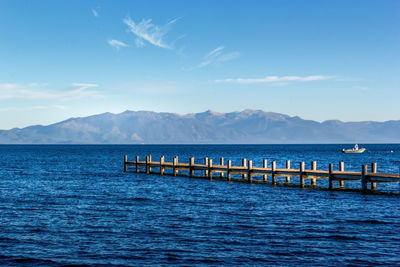 Scenic view of sea against blue sky