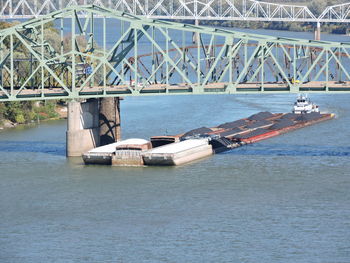 Barge transporting commodities on river