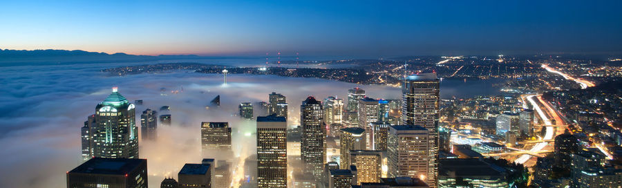 Aerial view of city at night