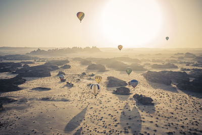 Hot air balloons on beach