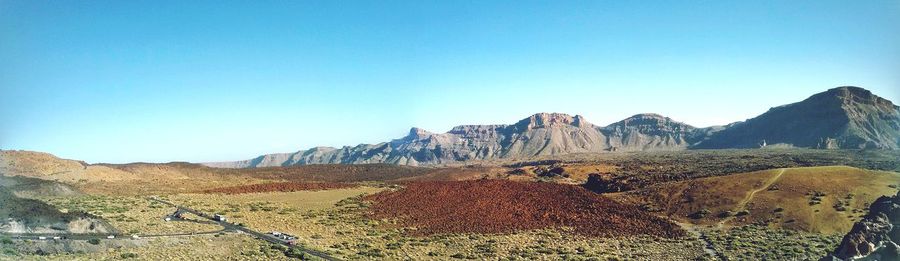 Scenic view of desert against blue sky