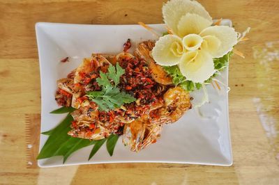 High angle view of food on table