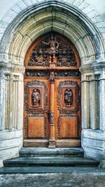 Closed door of building