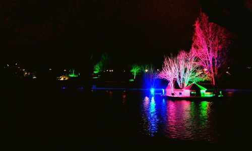 Illuminated ferris wheel at night