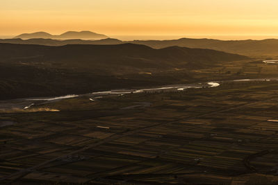 Scenic view of landscape against sky during sunset