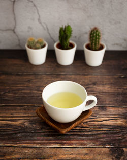 High angle view of tea on table