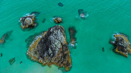 High angle view of rock formation in sea