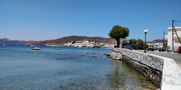 Scenic view of sea against clear blue sky