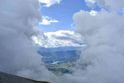 Aerial view of volcanic mountain against sky