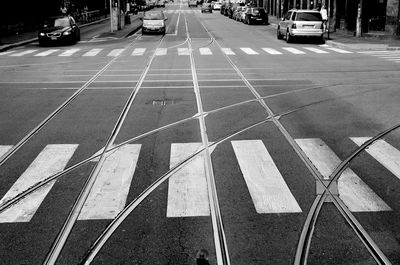 High angle view of road marking on milan street