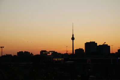 Silhouette of buildings against sky during sunset