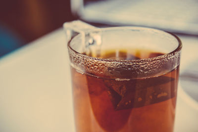 Close-up of herbal tea on table