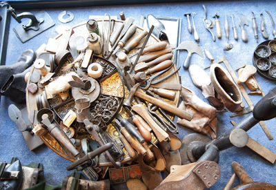 Ancient shoemaker tools decorating a shoemaker shop