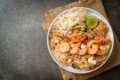 High angle view of meal served in bowl