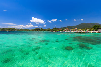 Scenic view of sea against blue sky