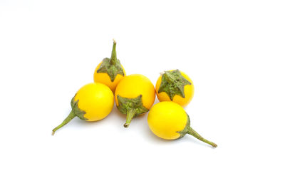 High angle view of fruits against white background