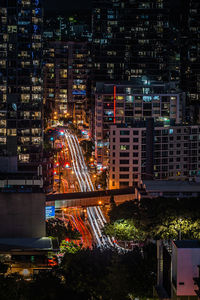 Illuminated buildings in city at night