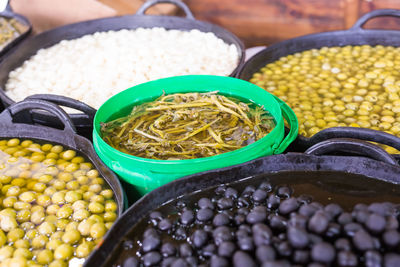 High angle view of food for sale