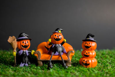 Close-up of toys on field