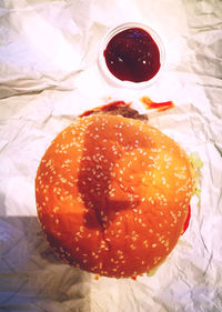 Close-up of burger in plate