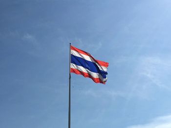 Low angle view of flag against sky