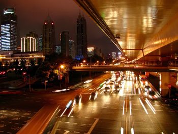 Light trails on road at night