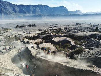 High angle view of people on landscape