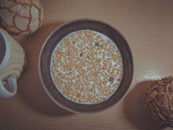 Directly above shot of breakfast in bowl on table