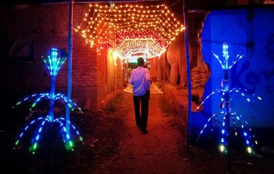 Full frame shot of illuminated christmas lights at night