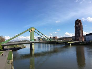 Bridge over river against cloudy sky