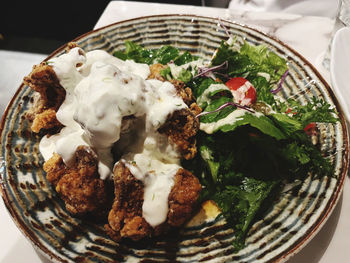 Close-up of food in plate on table