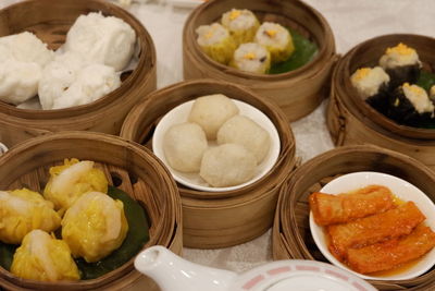 High angle view of food in container on table