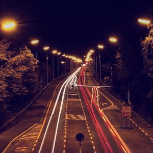 Light trails on road at night