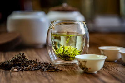 Close-up of tea served on table