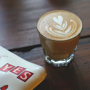 High angle view of cappuccino on table