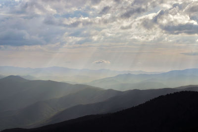 Scenic view of mountains against sky during sunset