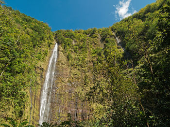 Scenic view of waterfall against sky