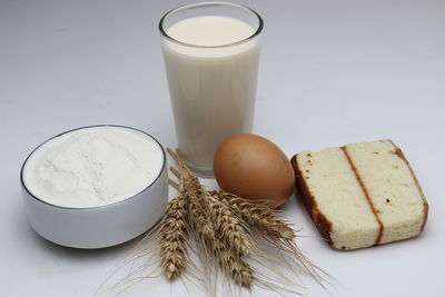 High angle view of breakfast on table