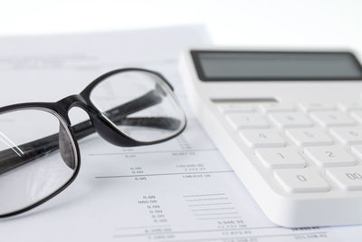 Close-up of eyeglasses on table