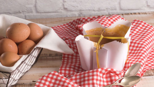 High angle view of food on table