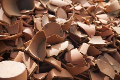 Full frame shot of broken pottery pots