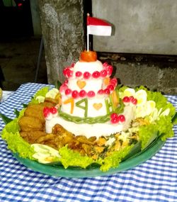 High angle view of cake on table