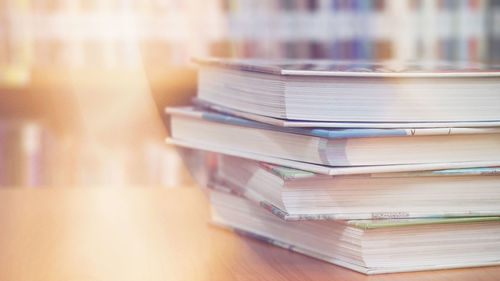 Close-up of books on table