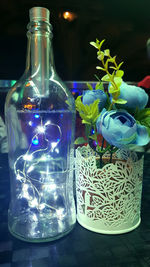 Close-up of drink in glass jar on table