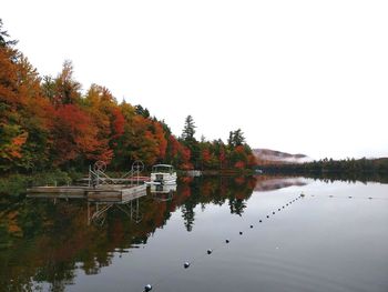 Scenic view of lake against clear sky during autumn