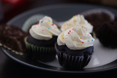 Close-up of cupcakes in plate