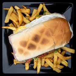 Close-up of burger on plate