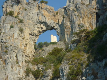 Low angle view of old ruins against clear sky