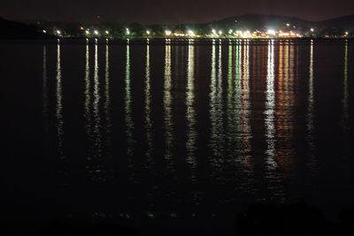 Reflection of illuminated buildings in water